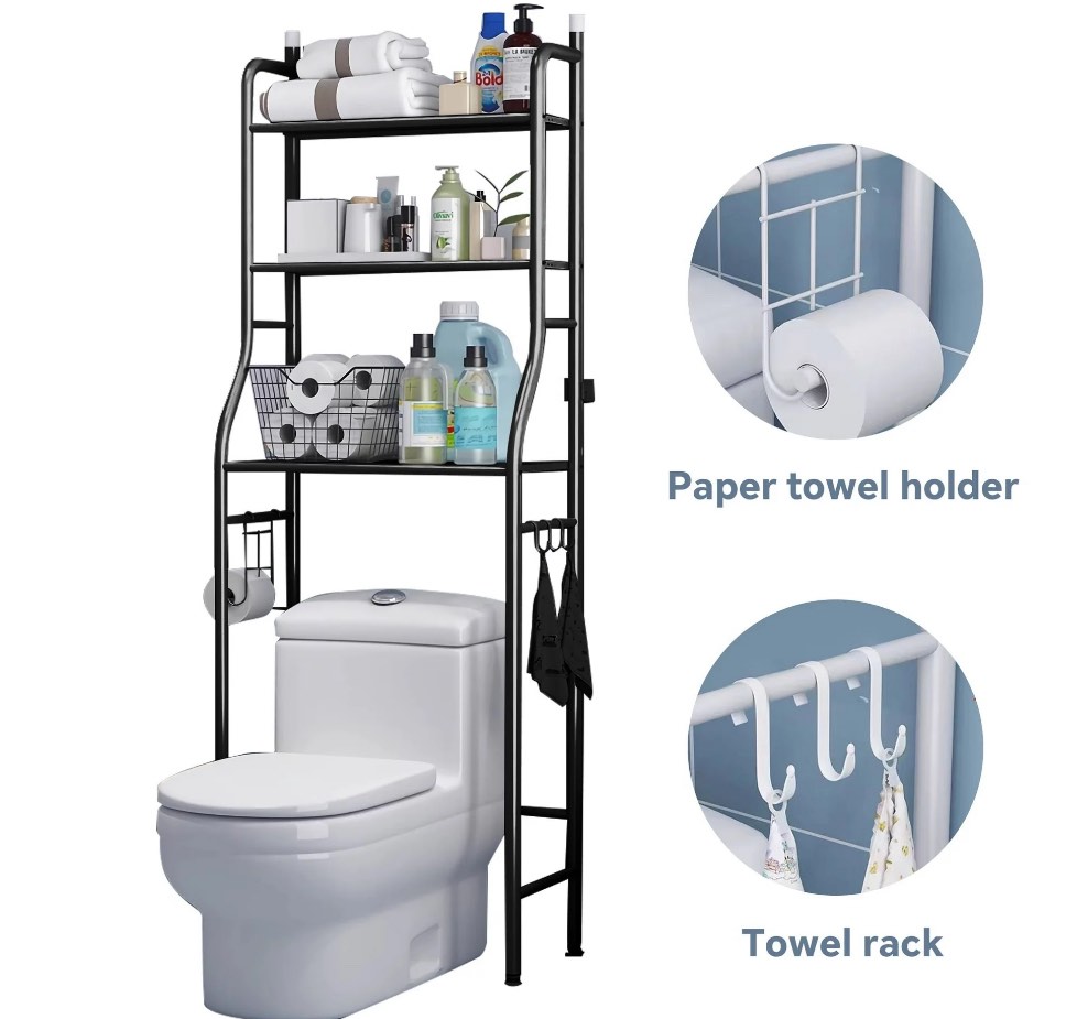 HioHa over the Toilet Storage Rack, 3-Tier Bathroom Shelf Organizer, Space Saver Corner Stand for Towels & Toiletries, 22" Wide, Metal Frame, White