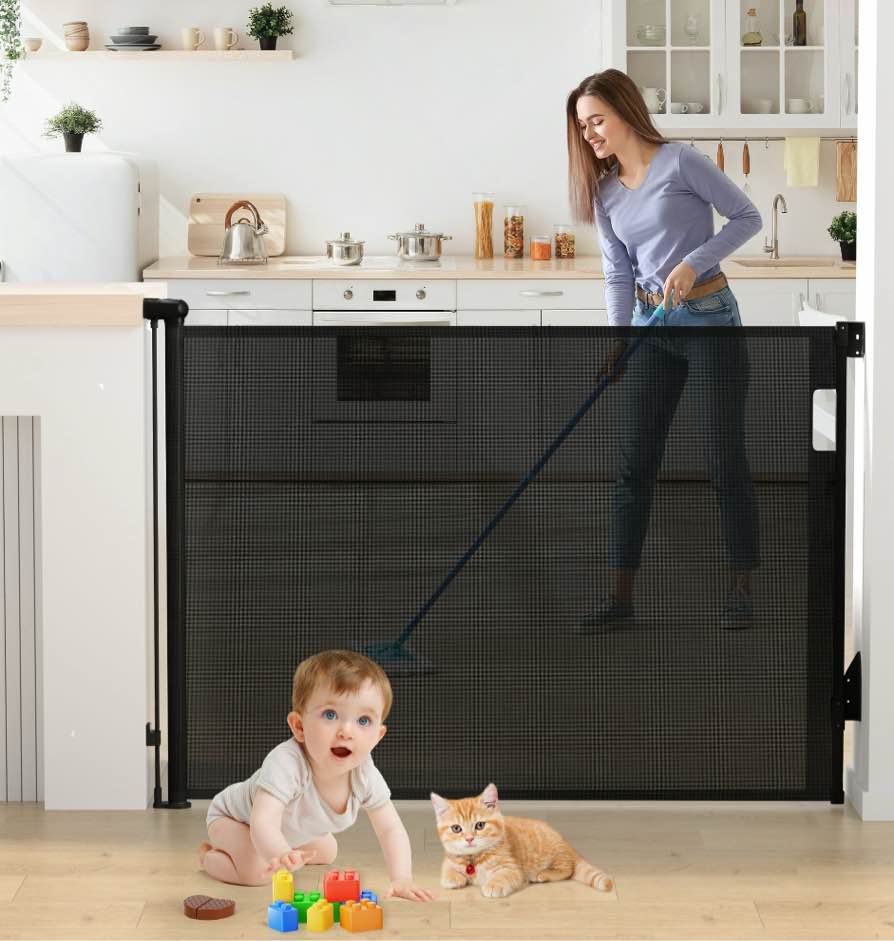 Vomeast Retractable Gates, Extends up to 55in Wide Safety Dog Gates for Stairs Doorways Hallways(Black)