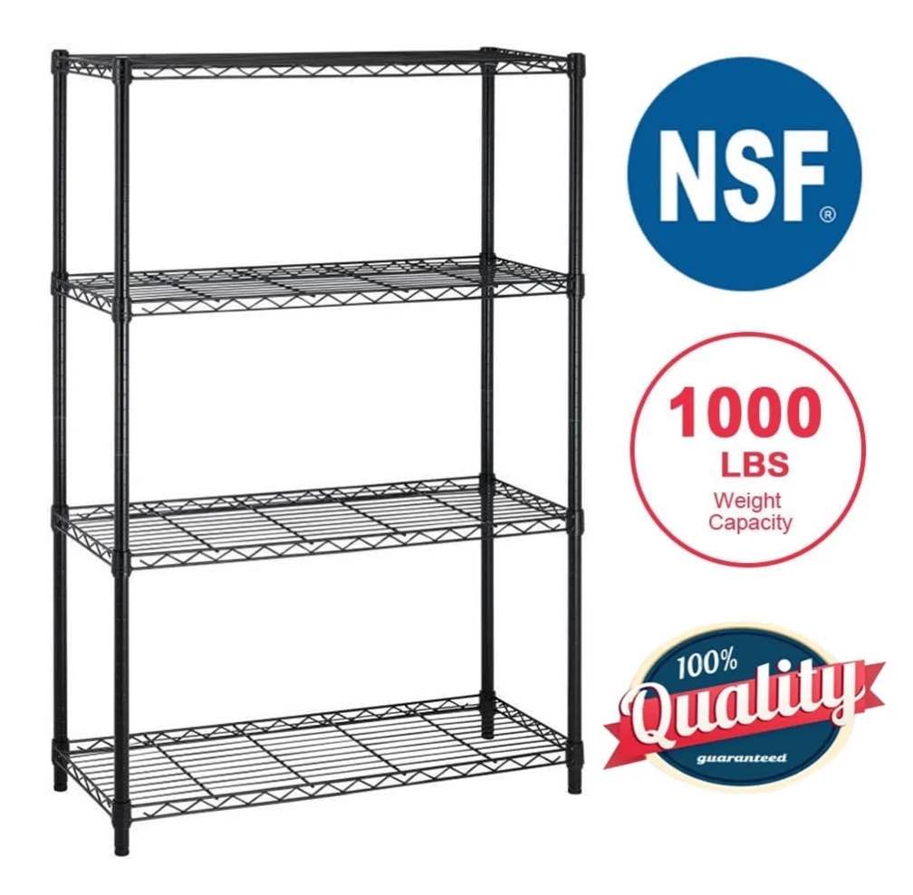 BestOffice 4 Shelf Wire Shelving Unit Garage NSF Wire Shelf Metal Storage Shelves Heavy Duty Height Adjustable for 1000 lbs Capacity Black