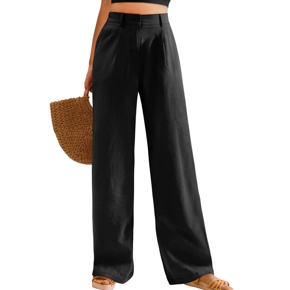 Womens Casual Wide Leg Pants High Waisted Button Down Straight Long Trousers Palazzo Pants