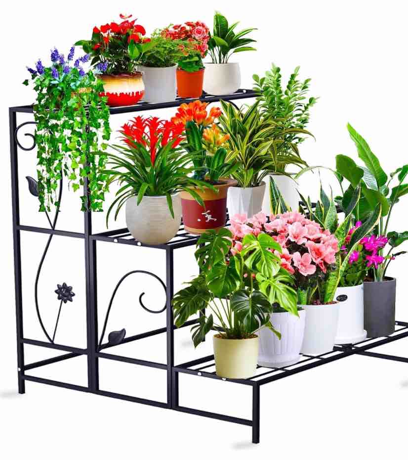 Flyclix 3-Tier Metal Plant Stands for Indoors and Outdoor Use – Durable Waterproof Plant Shelf Perfect for Displaying Large Planters, Flower Pots, and Indoor Gardens on Your Patio, Balcony