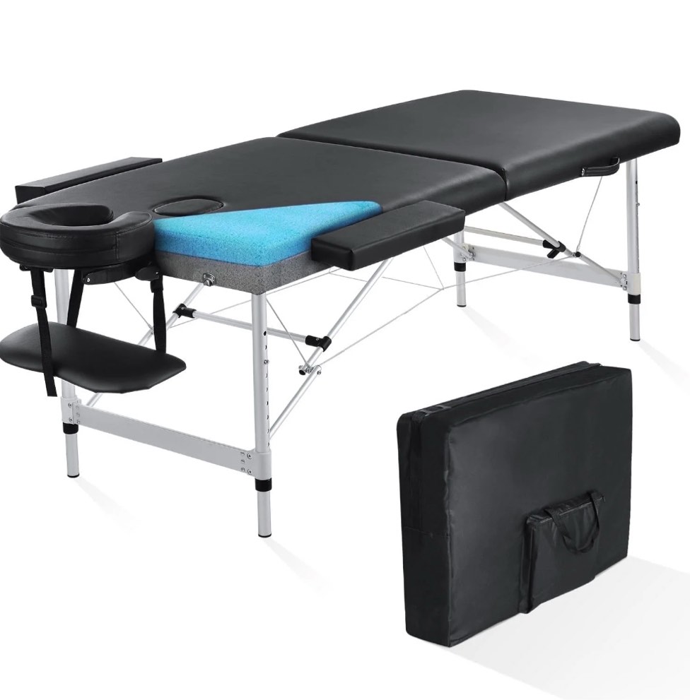 Naipo Portable Massage Table 84 Inch Massage Bed Wide SPA Lash Bed Tattoo Bed Height Adjustable 2 Fold Aluminum Weight Capacity 496LB, Black Promotion