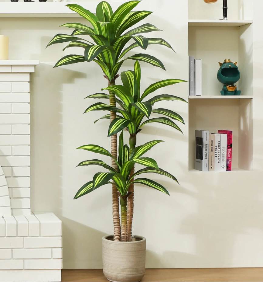 Artificial Plants, 6ft Fake Dracaena Tree in Black Plastic Pot, Faux Plants Indoor Outdoor Decor, Silk Plants for Home Decor Office Porch Patio Perfect Housewarming Gift