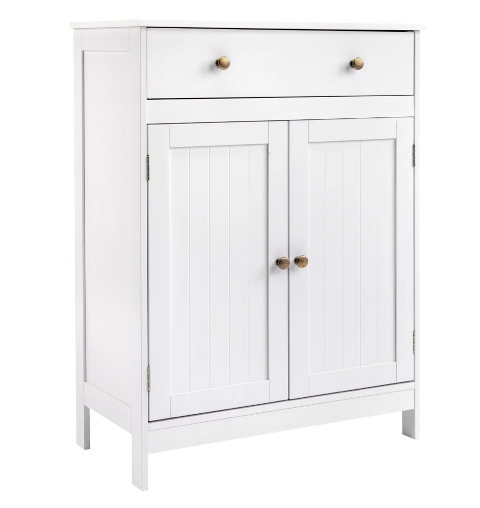 Ktaxon Bathroom Floor Cabinet, Freestanding Storage Cupboard w/ Drawer and 2 Doors, MDF White