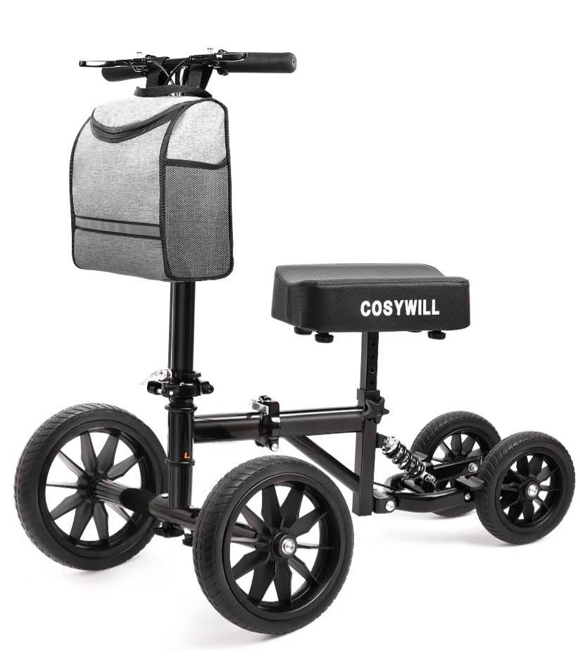 COSYWILL All Terrain Knee Scooter,Knee Walker Scooter for Foot Injuries,Adults Roller Scooter for with 10“ TPU Wheel,Compact Crutches Alternative,Black