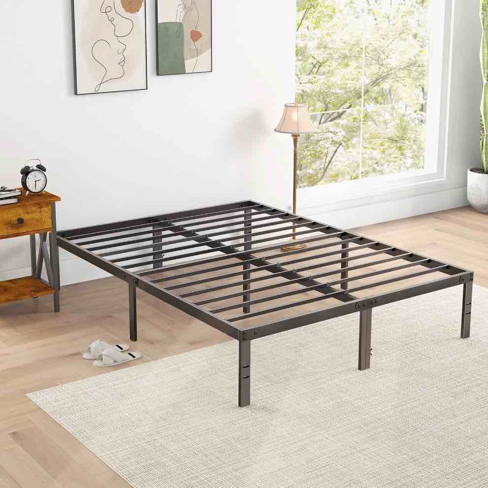 edx Bed Frame - Full Size Heavy Duty Platform Bed with Underbed Storage, 14-Inch High Steel Slat Support, Non-Slip Design, No Box Spring Required