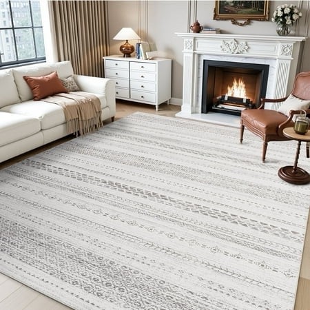 SIXHOME 8 X10 Rugs for Living Room Washable Rugs Boho Area Rug Neutral Geometric Moroccan Carpet Soft Distressed Indoor Rugs for Bedroom Dining Room
