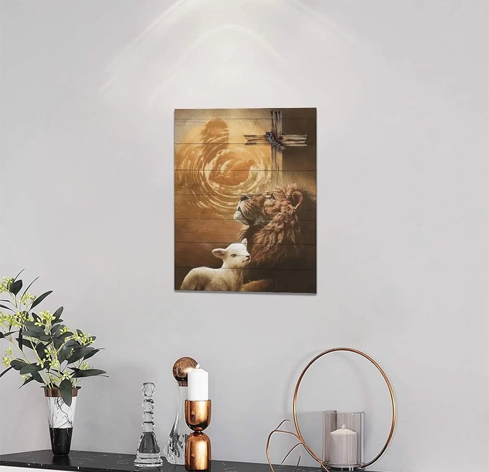 Jesus Lion and Lamb Canvas Wall Art Decor Gifts for Christian Lion of Judah Religious Canvas Painting for Wall Easter Prints God Artwork Poster Framed