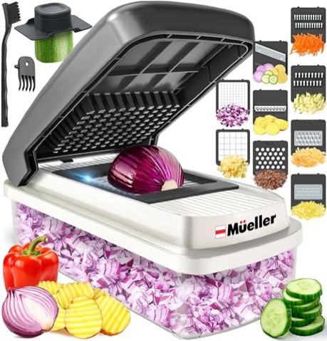 Mueller Vegetable Chopper Mandoline Slicer, Food Veggie Chopper, Cheese Grater, Onion Vegetable Cutter with Container, Dicer, Kitchen Gadgets & Essent  