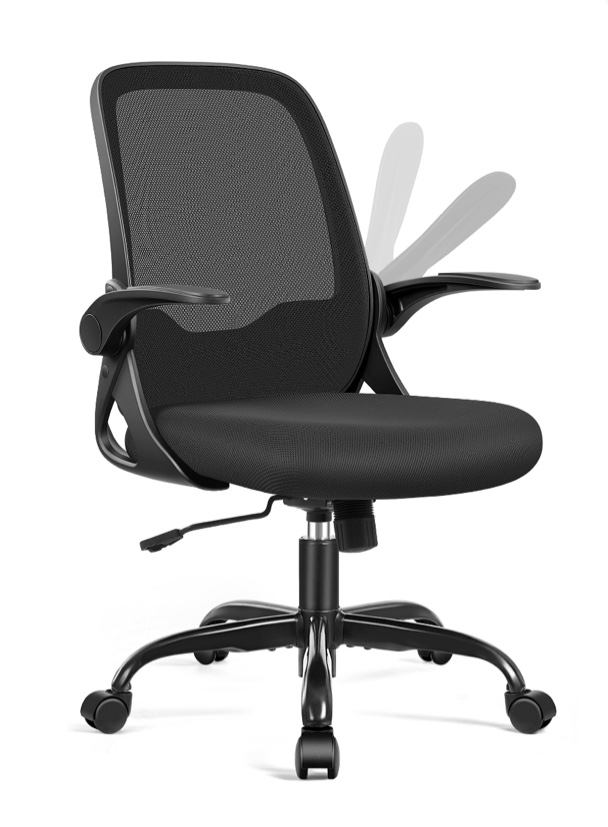ATHOPE Office Chair, Ergonomic Desk Chair with Lumbar Support Adjustable Height Swivel Wheels Flip-up Arms Mesh Computer Gaming Chair for Home Office, Black