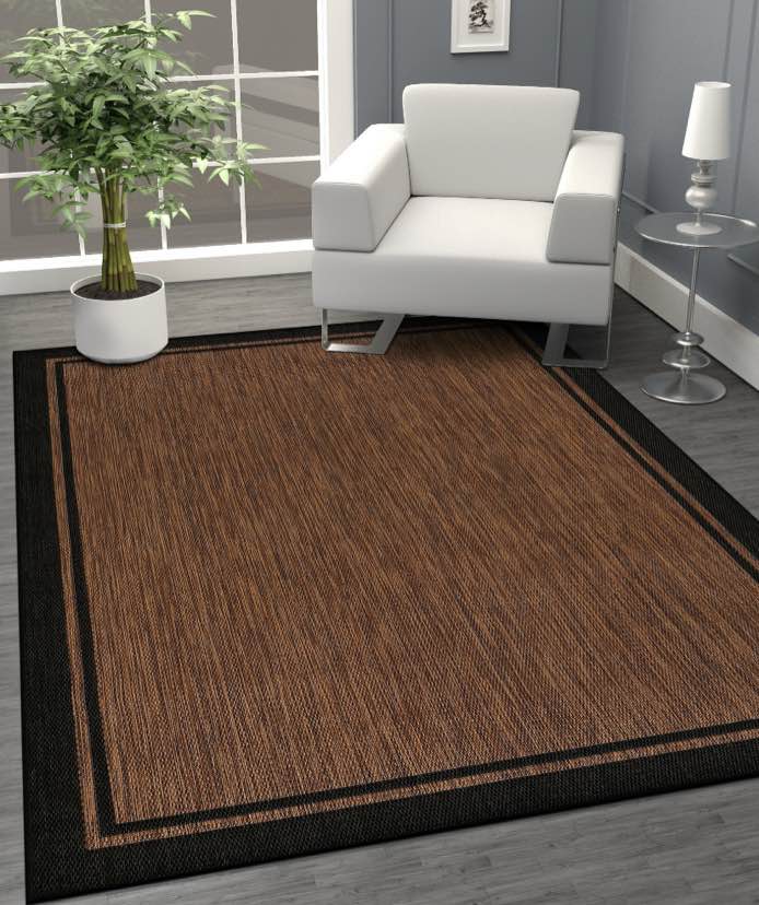 CAMILSON Summer Bordered  Washable Outdoor Indoor Area Rug  Nut Brown  9x12