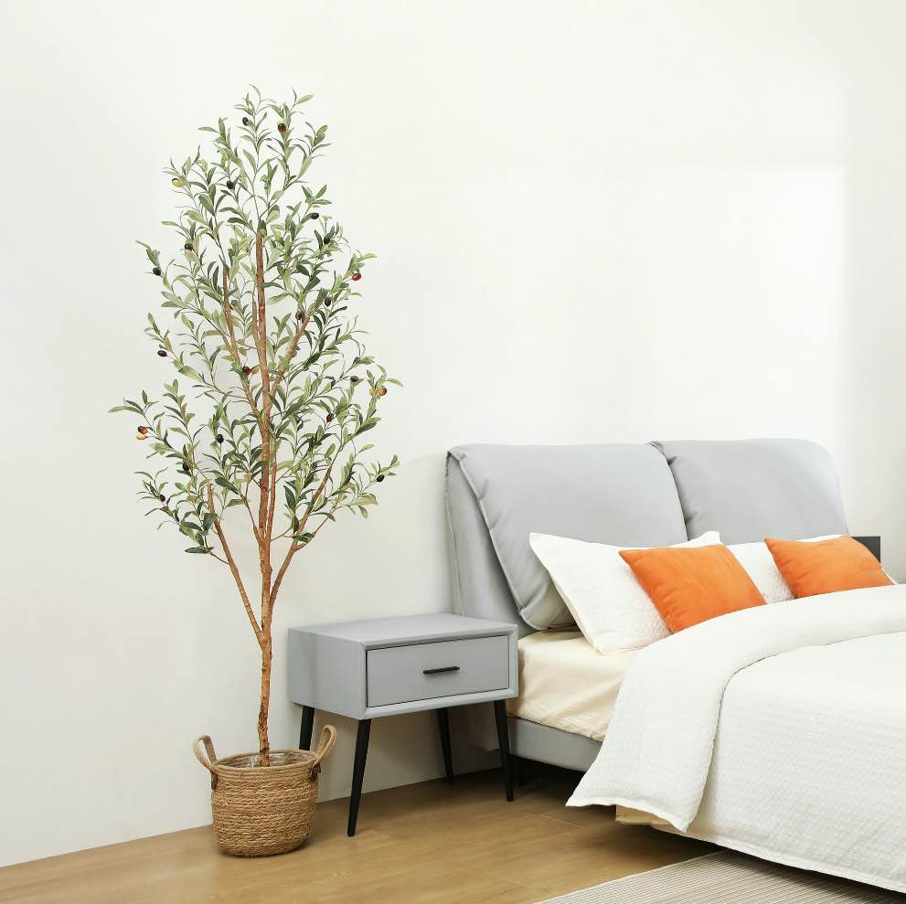 6 ft Artificial Olive Plants with Realistic Leaves and Natural Trunk, Silk Fake Olive Tree in Black Plastic Pot, Faux Olive Tree for Office Home