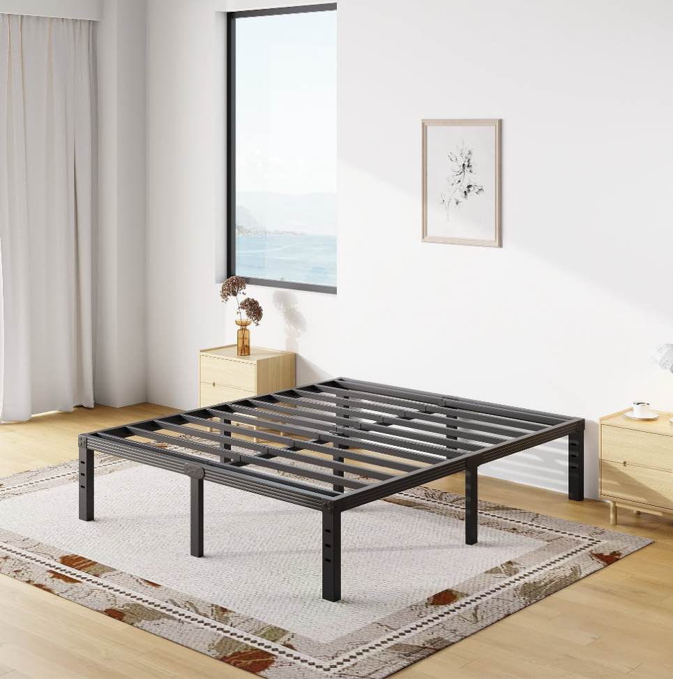 COMASACH 18 inch Full Bed Frame, Easy Assembly, Heavy Duty Metal Platform, Noise Free, Black