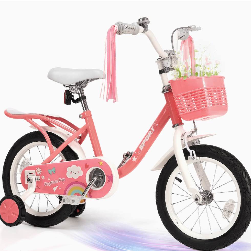 Naipo 12 Inch Kids Bike Boys Girls,  Kid's Bikes with Training Wheels, Children Bicycle for Kids and Toddler Gift, Pink