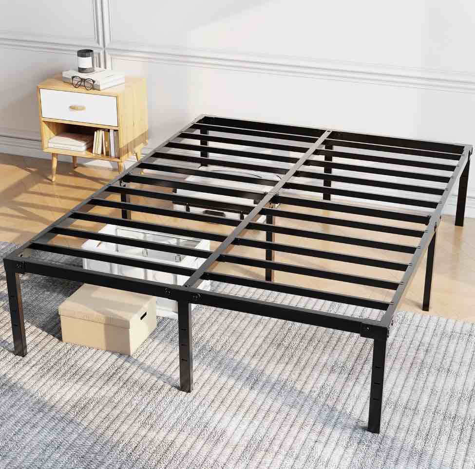 Capri Queen Bed Frame, 18 inch High Metal Platform Bed Frame, 2200 LBS Weight Capacity, Heavy Duty, Noise Free, Easy Assembly, Black