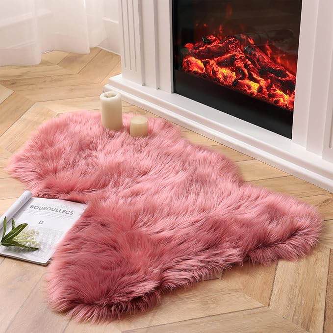 Ashler Faux Fur Rug, Fluffy Shaggy Area Rug Ultra Soft 2.3 x 3.3 Feet Sheepskin Fur Rug, Blush Pink Fuzzy Machine Washable Shag Rug, Nursery Decor Throw Rugs for Bedroom, Kids Room, Living Room Ashler Faux Fur Rug, Fluffy Shaggy Area Rug Ultra Soft 2.3 x 3.3 Feet Sheepskin Fur Rug, Blush Pink Fuzzy Machine Washable Shag Rug, Nursery Decor Throw Rugs for Bedroom, Kids Room, Living Room