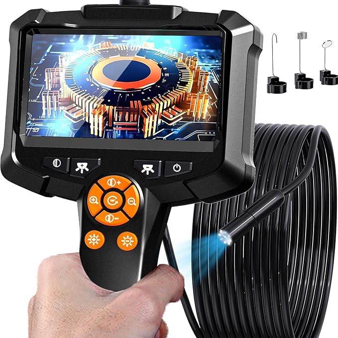 Endoscope Camera with Light, 1080P HD Borescope with 8 Adjustable Lights, 4.3" Endoscope with 16.4ft Semi-Rigid Snake Camera, IP67 Waterproof Borescopese for Sewer, Cool Gadgets & Tools for Men