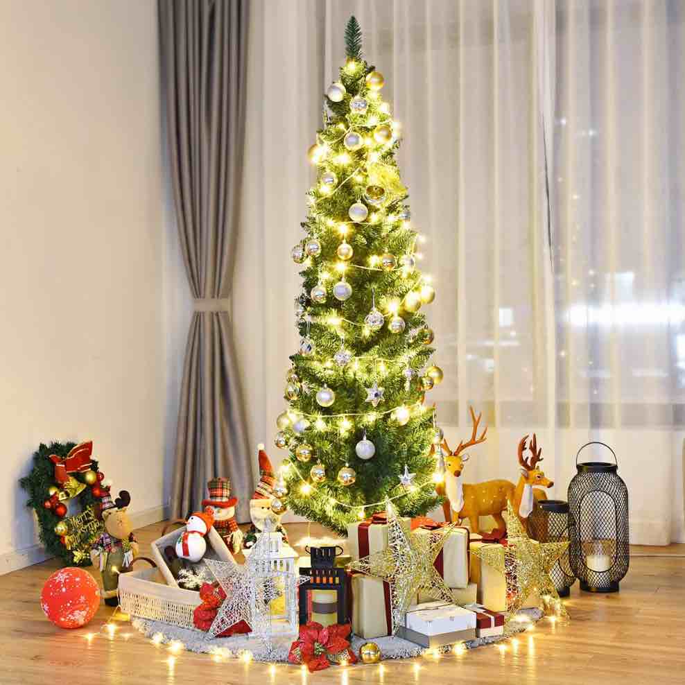 Costway - 6Ft PVC Artificial Pencil Christmas Tree Slim Stand - Green