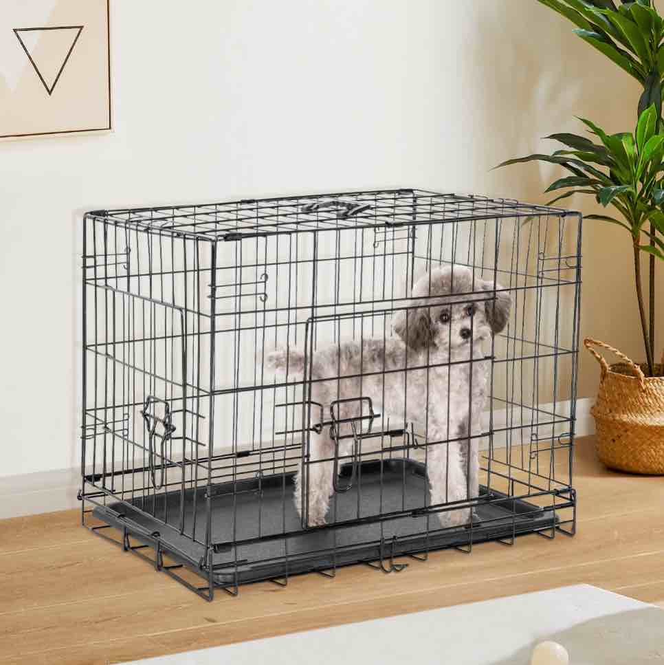 CONCETTA 30 inch Double-Door Folding Dog Crate, Portable Small Cage with Divider, Leak-Proof Tray