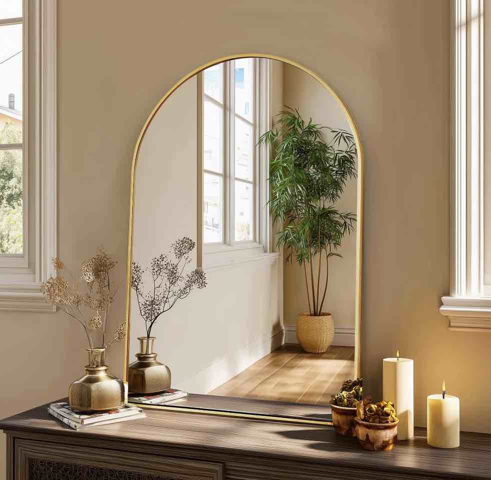 CONCETTA 20 x30  Bathroom Mirror  Decor Arched Wall Mirror  Bedroom Vanity Mirror with Metal Frame  Gold
