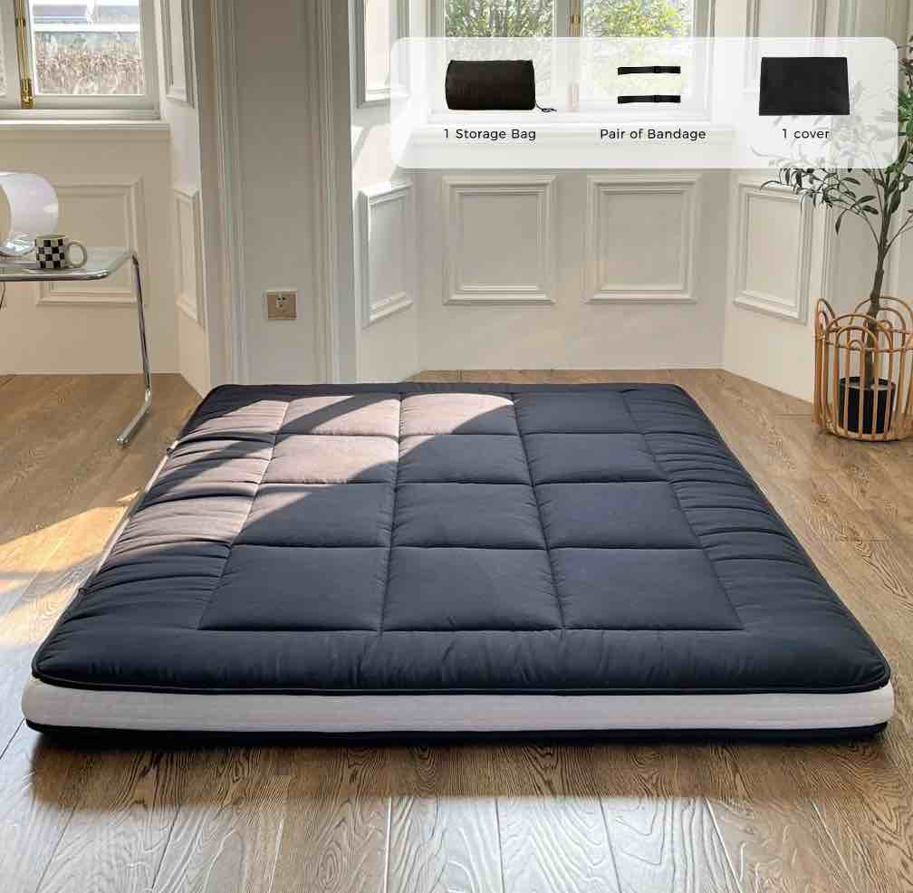 Futon Mattress, Padded Japanese Floor Mattress Quilted Bed Mattress Topper, Extra Thick Folding Sleeping Pad, Queen Size