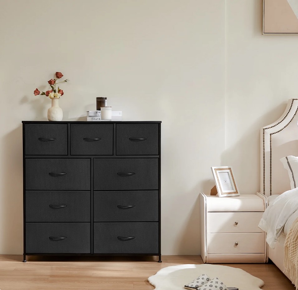 CONCETTA 9-Drawer Fabric Dresser, TV Cabinet Sideboard, Storage Organizer Cabinet for Living Room, Bedroom, Office, Black
