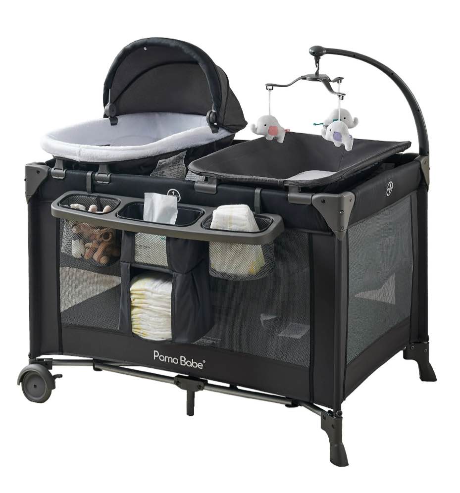 Pamo Babe 4-in-1 Baby Playard with Bassinet & Changing Table for Newborn