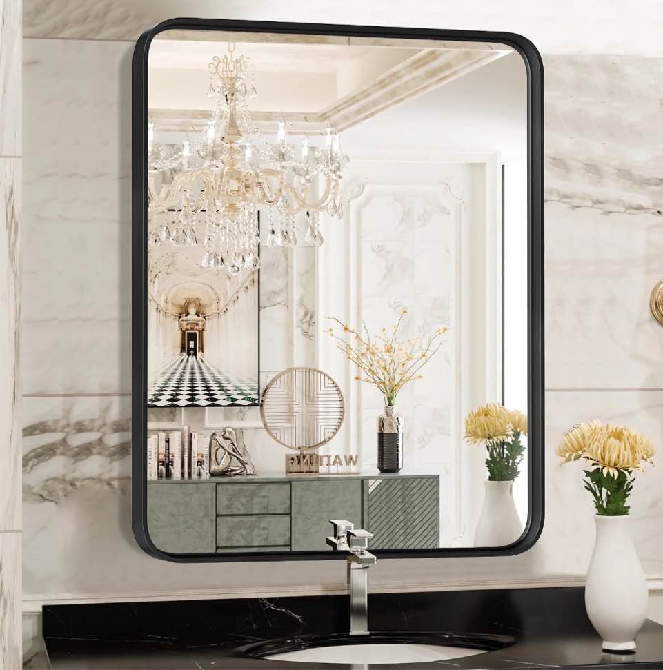 EDX Bathroom Mirror 36 x 24  Wall Mirror with Rectangular Metal Frame  Black