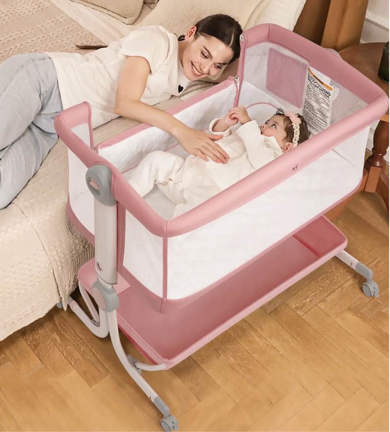 Babyeap 3 in 1 Baby Bassinet,Baby Basinet Bedside Sleeper,Standalone Baby Crib,6 Height Adjustable Portable Crib for Newborn,Pink