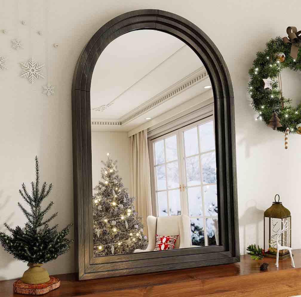 BEAUTYPEAK 36"x 24" Arched Bathroom Mirror Wall Mirror Wooden Frame,Black