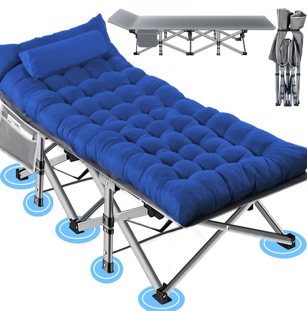Folding Camping Cot with Pillow, 75" x 28" Heavy Duty Folding Bed Cot with Carry Bag for Traveling Camp Office