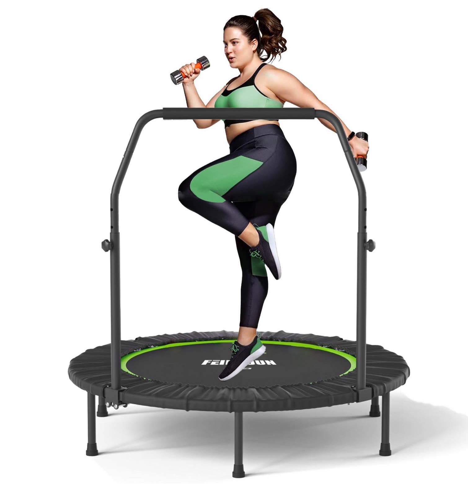  Foldable Mini Trampoline, 40" Fitness Trampoline with Bungees, Stable & Quiet Exercise Rebounder for Kids/Adults