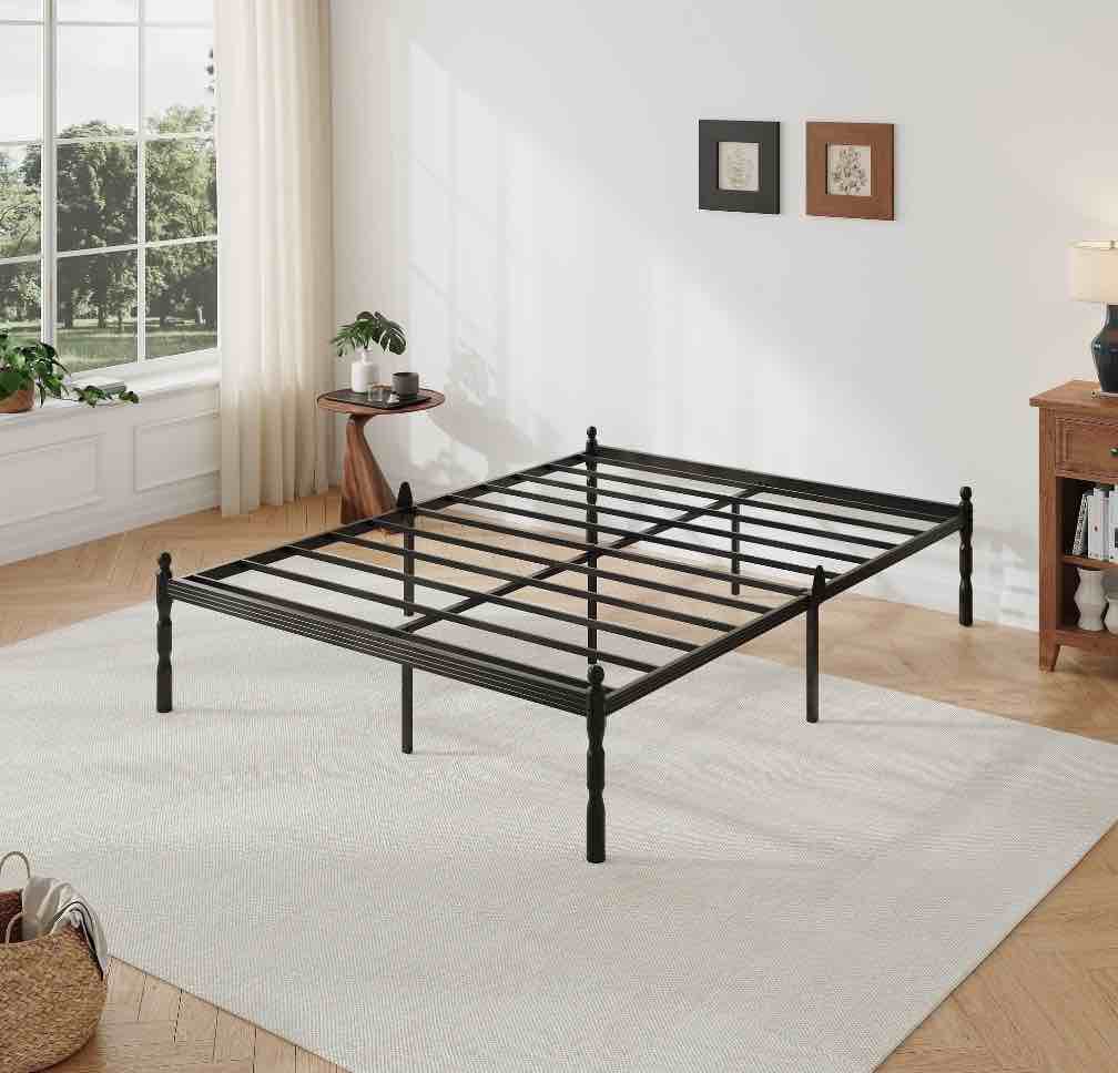 QFTIME 14" Full Metal Bed Frame with Mattress Non-Slip Stoppers, No Box Spring Needed