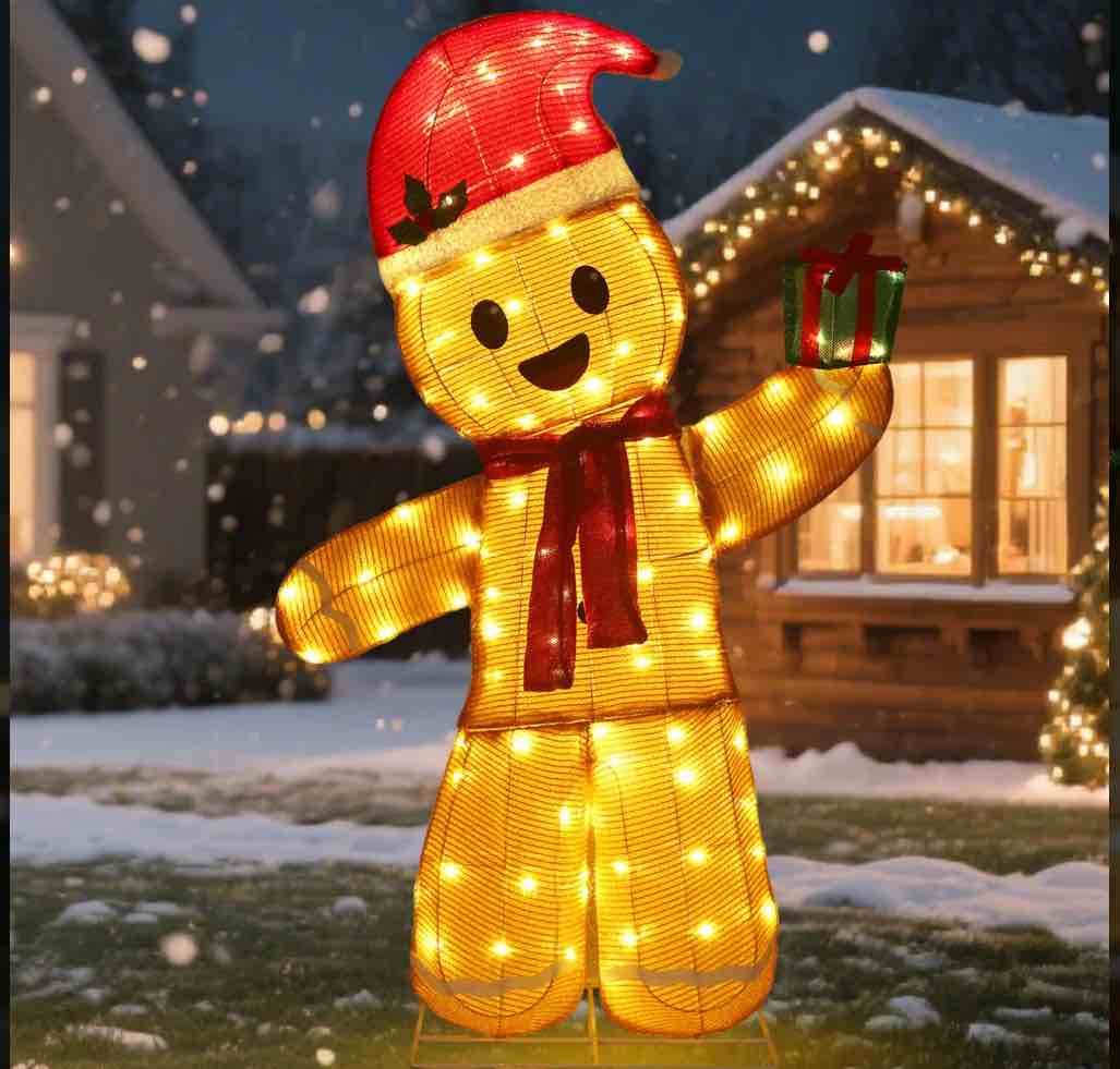 Starfree 48-inch Outdoor Gingerbread Christmas Yard Decoration 3D Gingerbread Man and Woman Christmas Holiday Decor Outdoor Lawn Decoration with LED Lights