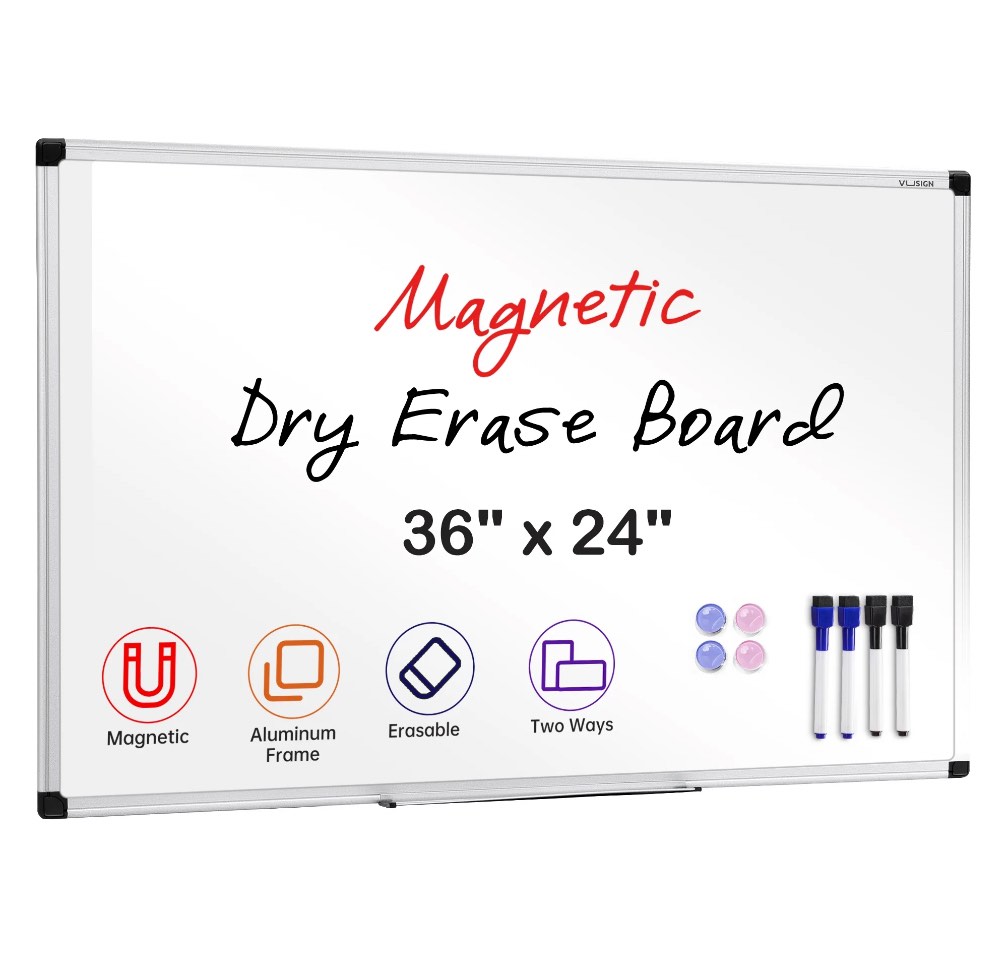 VUSIGN Magnetic Dry Erase Whiteboard, 36 X 24 Inches, Wall Mounted with Pen Tray, Silver Aluminium Frame