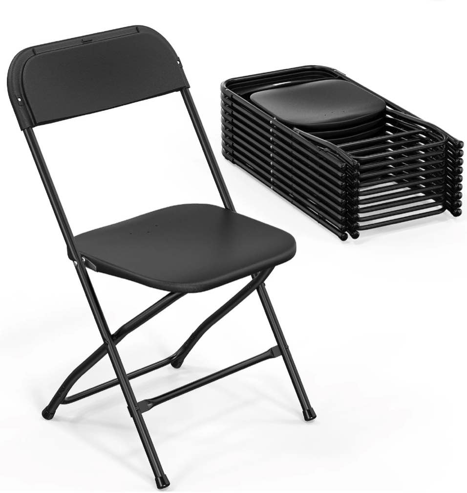 Capri Black Plastic Folding Chair 10 Pack with Steel Frame, Hold up to 350 lbs, Indoor Outdoor Portable Stackable Event Chair Commercial Seat for Dining Wedding Party Office Picnic Kitchen