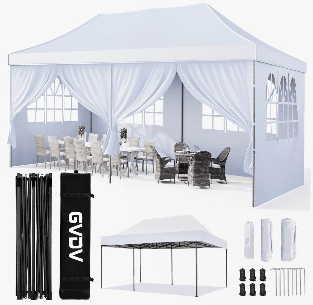 GVDV 10' x 20' Pop up Canopy Tent Party Tent Outdoor Event Instant Tent Gazebo with Removable Sidewalls and Carry Bag, White
