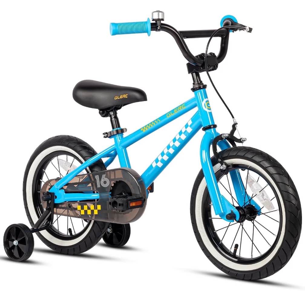 Glerc NuNu 16 Inch Kids Bike BMX Style for 4 5 6 7 8 Years Old Boys Girls, Toddler Bicycles with Training Wheels & Coaster Brake, Blue