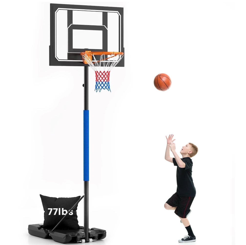 Basketball Hoop Stand 5-9 ft Adjustable, Portable Basketball Goals for Kids Teenagers, Great Outdoor, Backyard, Driveway, Indoor Play, Black