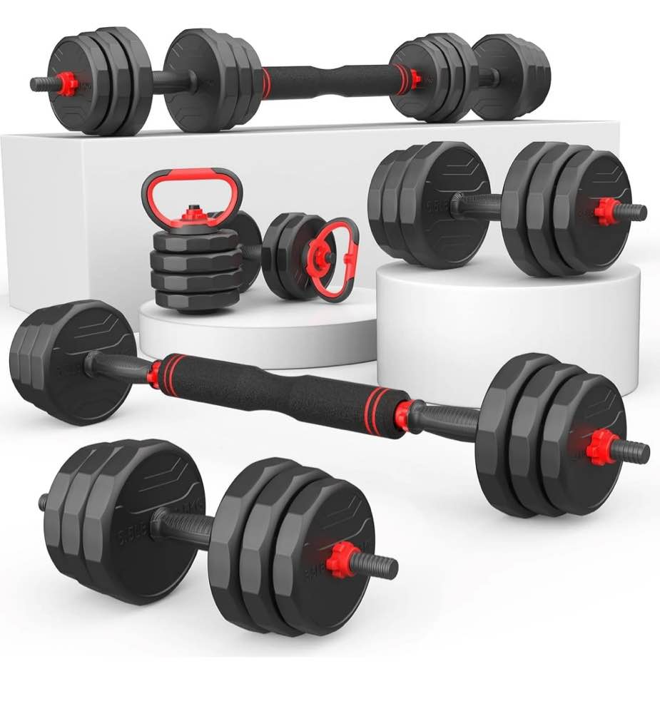 55lbs Free Weight Set with Connector, 6 in1 Dumbbells Set Used as Barbell, Kettlebells, Push up Stand, Fitness Exercises for Home Gym Suitable Men/Women