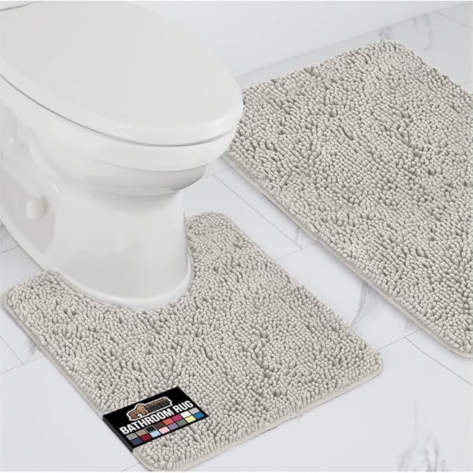 Bathroom Rugs Set 2 Pieces Extra Soft and Absorbent Shaggy Bath Rugs, Chenille Bathroom Mats, Non-Sl