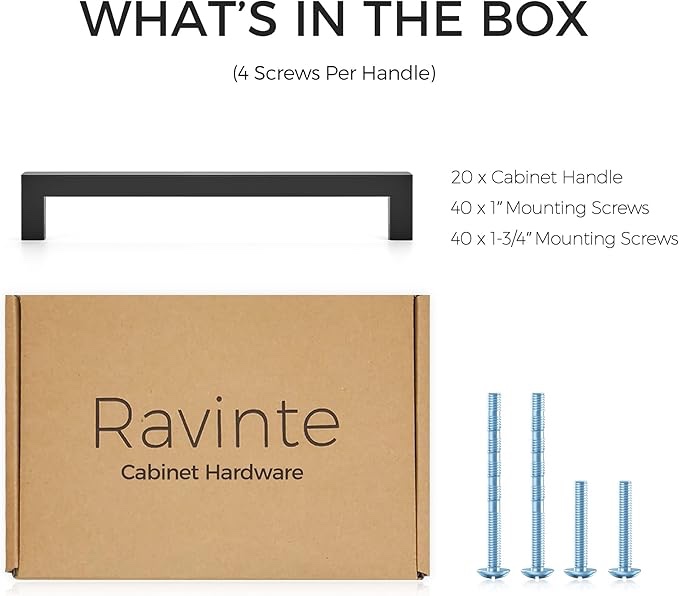 Redunest Cabinet Pulls Matte Black Cabinet Handles Square Drawer Pulls, 2 Pack 7-1/2 Inch Stainless 