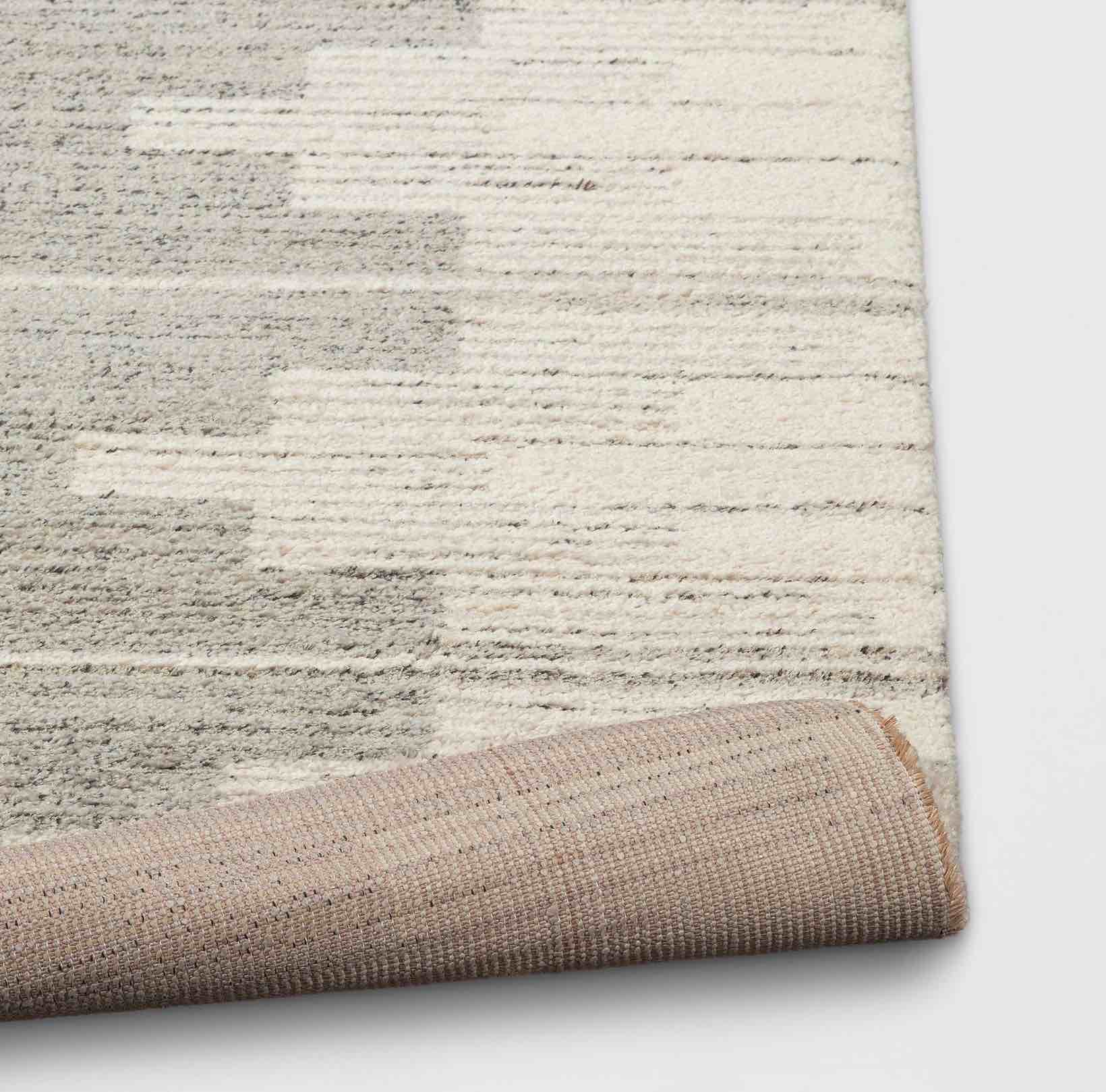 5'x7' Modern Lines Plush Area Rug Cream - Threshold™: Rectangle, Medium Pile, Pet Friendly, Machine Made