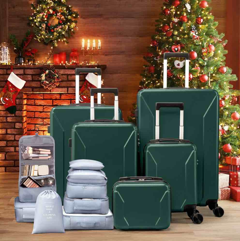 Zimtown 5-Piece Luggage Set with 8 Packing Cubes, Hard Shell Suitcase Set with Spinner Wheels Built-in TSA Lock, Green