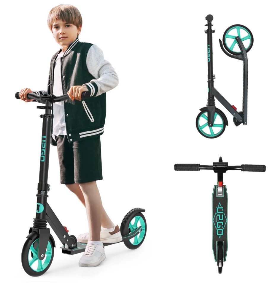 UPGO Kick Scooter for Teens, Kids & Adults, Max 240 lbs, Foldable, 8-Inch Wheels, 4 Adjustable Levels, Aqua