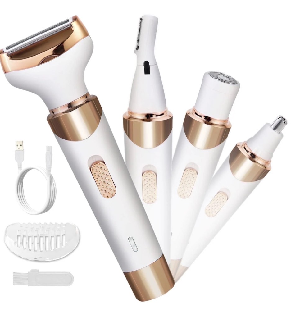 Hoey 4 in 1 Electric Razors for Women, Shaver for Women, Trimmer for Women, Lady Electric Bikini Shaver for Women Pubic Hair,Portable Rechargeable Women Face Shavers for Face, Underarm and Legs