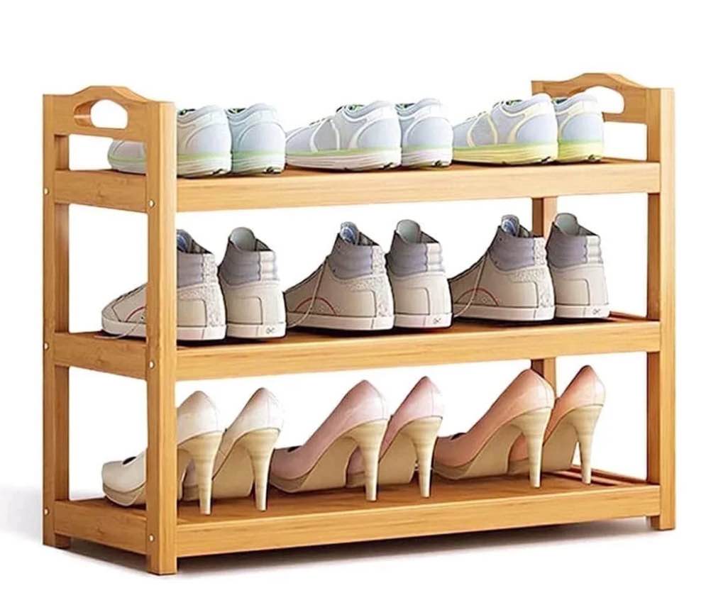 3 Tiers Shoe Rack Zzbiqs Shoe Storage Organizer, Bamboo, Wood, up to 12 Pairs