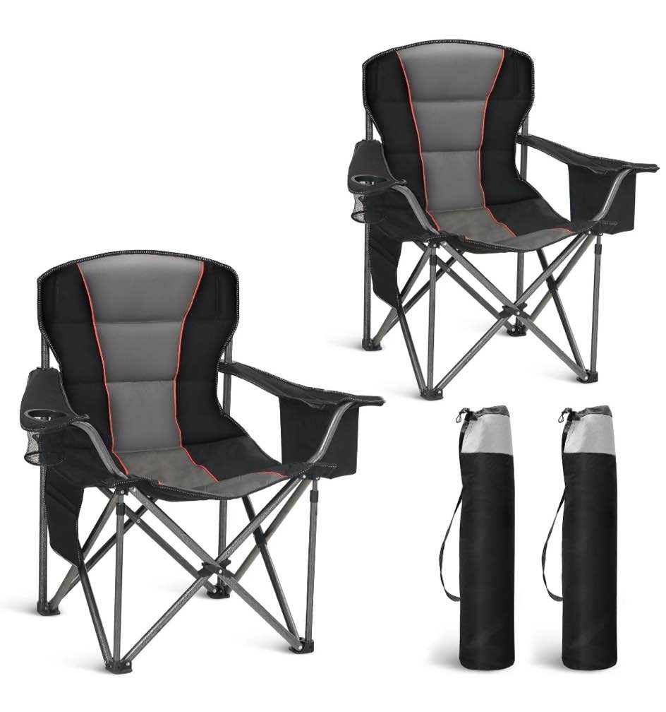 Sophia & William 2 Pack Oversized Camping Chair Heavy-Duty Steel Frame Supports 450Lbs, Foldable Outdoor Lawn Chair with Cup Holder for Backyard & Camping, Black