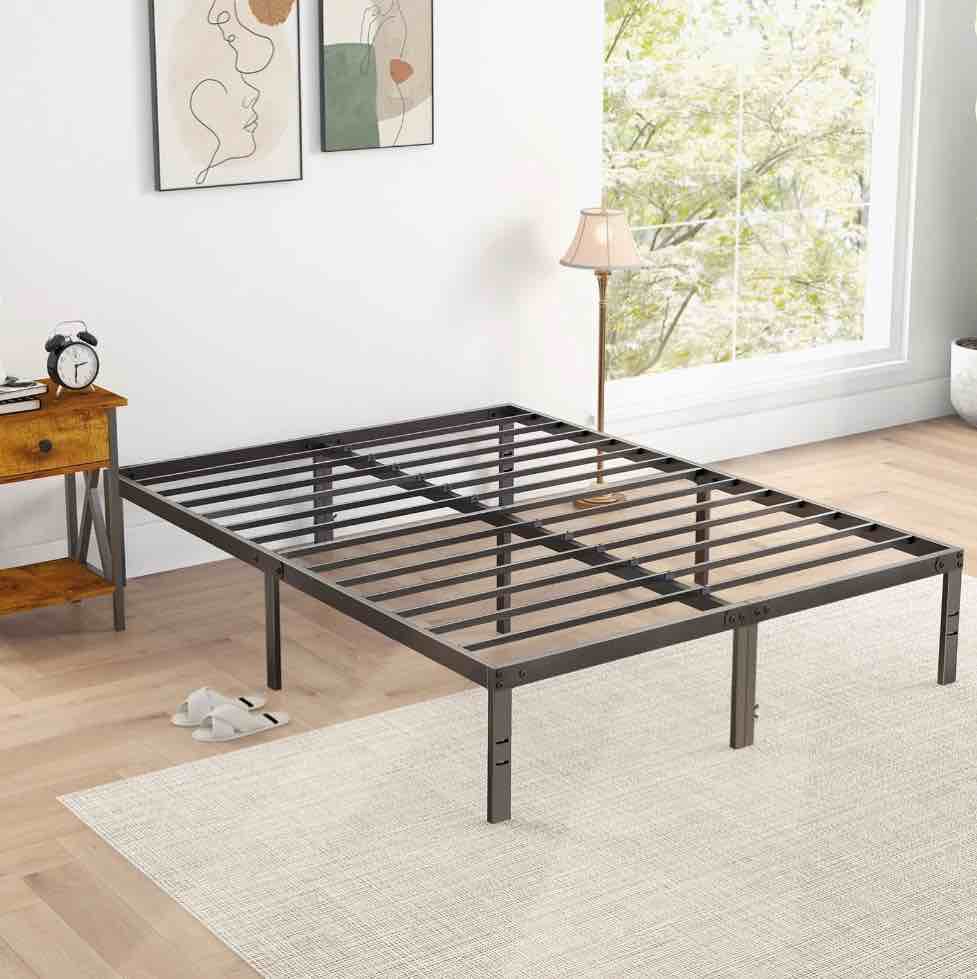 edx Queen Platform Bed Frame with Ample Storage Space, Sturdy Steel Slat Support, Heavy-Duty Construction, 14-Inch Height, No Box Spring Required