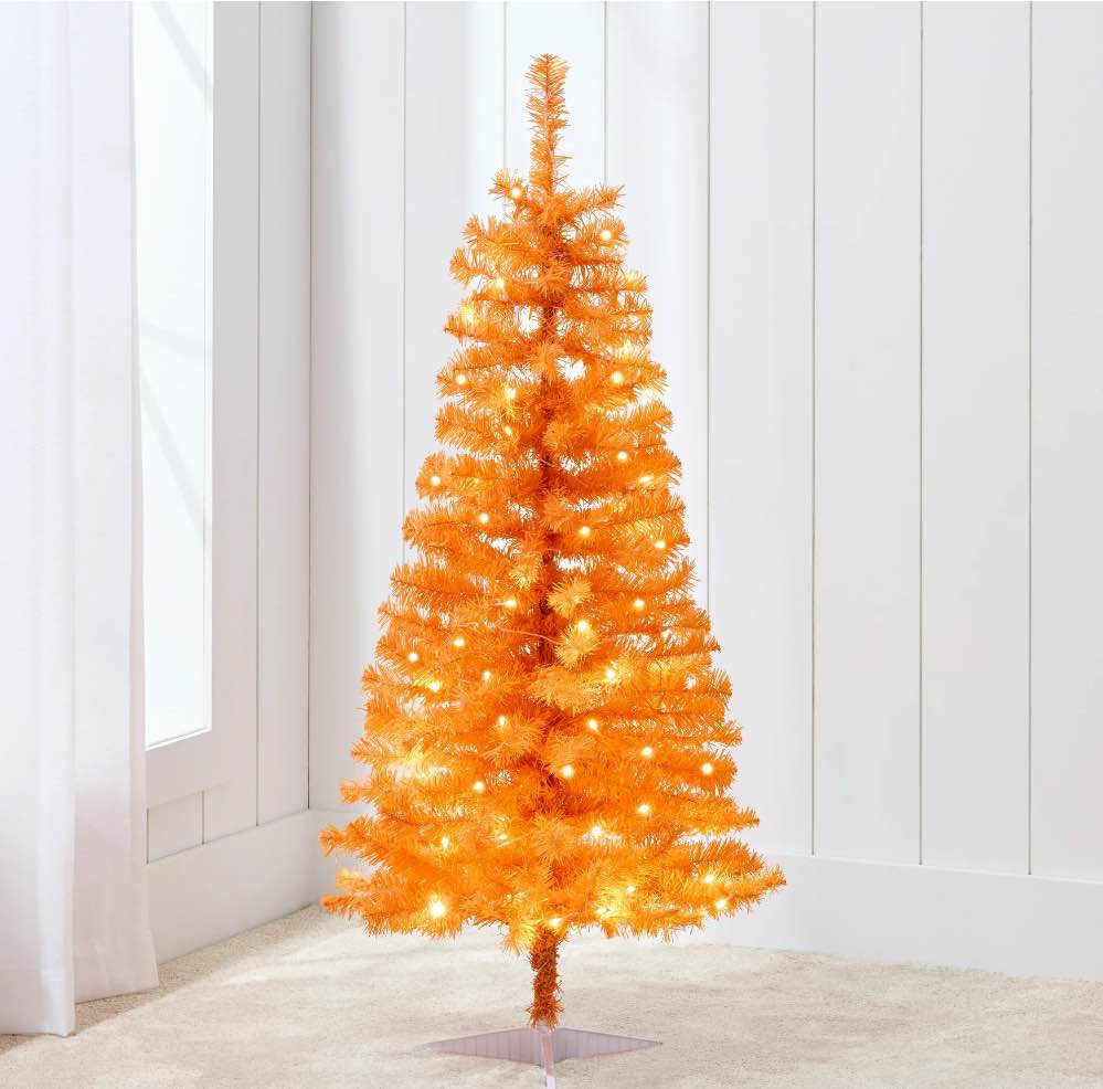 Best Choice Products 4ft Prelit Colored Christmas Tree, Artificial Tree Holiday Decor w/ LED Lights - Orange Tinsel